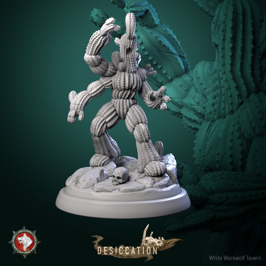 Saguaro Sentinel cactus golem miniature pre-supported + dnd 5e stats block